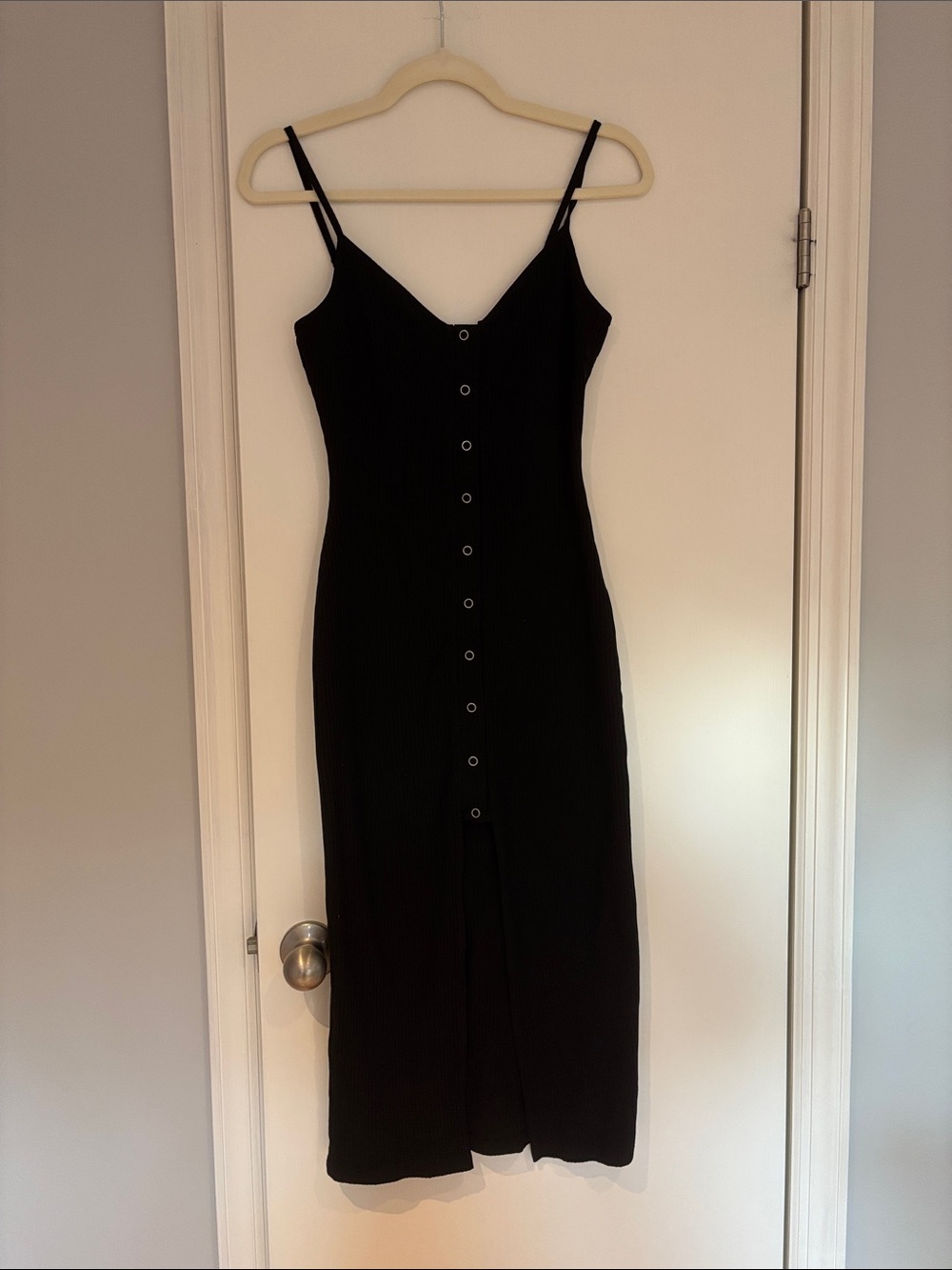 Princess Polly Black Button-Front Ribbed Midi Dress